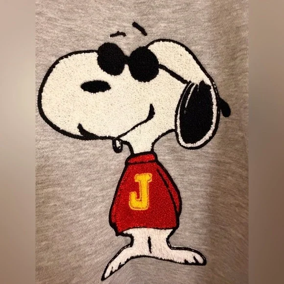 Peanuts Snoopy Varsity Sweatshirt Gray Embroidered Graphic Pullover Small‎ - Picture 4 of 6